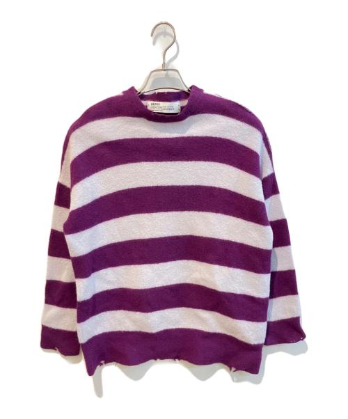 DAIRIKU（ダイリク）DAIRIKU (ダイリク) ボーダーニット/Fulling Damage Border Knit パープル×ホワイト サイズ:Mの古着・服飾アイテム