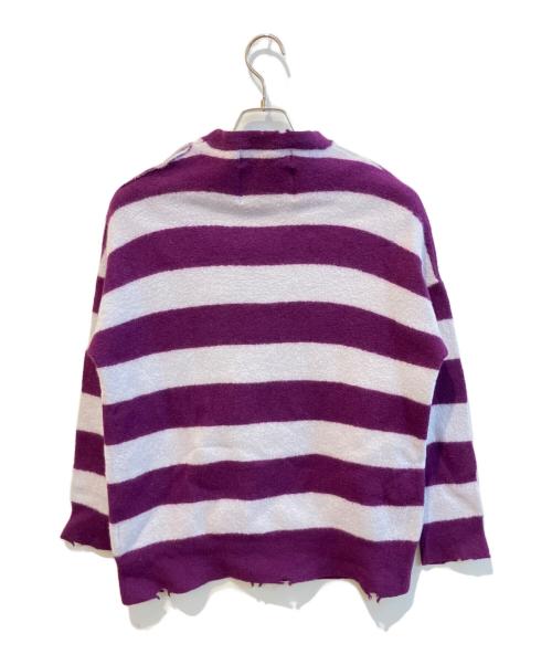 DAIRIKU（ダイリク）DAIRIKU (ダイリク) ボーダーニット/Fulling Damage Border Knit パープル×ホワイト サイズ:Mの古着・服飾アイテム