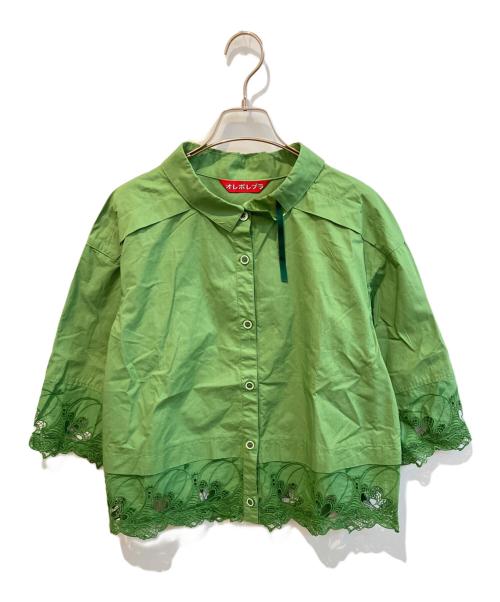 OLLEBOREBLA（アルベロベロ）OLLEBOREBLA (アルベロベロ) レースブラウス グリーン サイズ:freeの古着・服飾アイテム