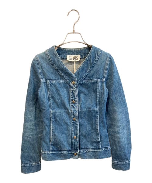 MM6 Maison Martin Margiela（エムエムシックス メゾンマルタンマルジェラ）MM6 Maison Martin Margiela (エムエムシックス メゾンマルタンマルジェラ) ノーカラーデニムジャケット インディゴ サイズ:38の古着・服飾アイテム