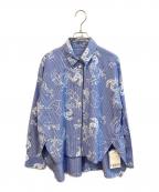 TRUNK HIROKO KOSHINOトランク ヒロコ コシノ）の古着「ストライプシャツ/イラストプリントロングブラウス　RSBIB-06460」｜ブルー