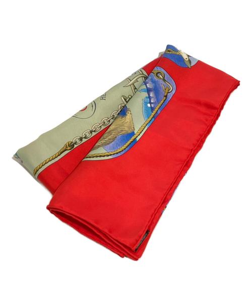 HERMES（エルメス）HERMES (エルメス) GRONLANDシルクスカーフ　カレ90 レッドの古着・服飾アイテム