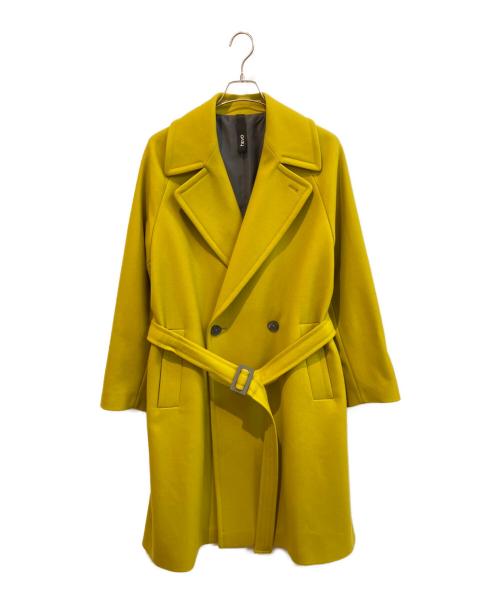 HEVO（イーヴォ）HEVO (イーヴォ) ダブルブレスト・ベルテッドコート　BRINDISI イエロー サイズ:48の古着・服飾アイテム