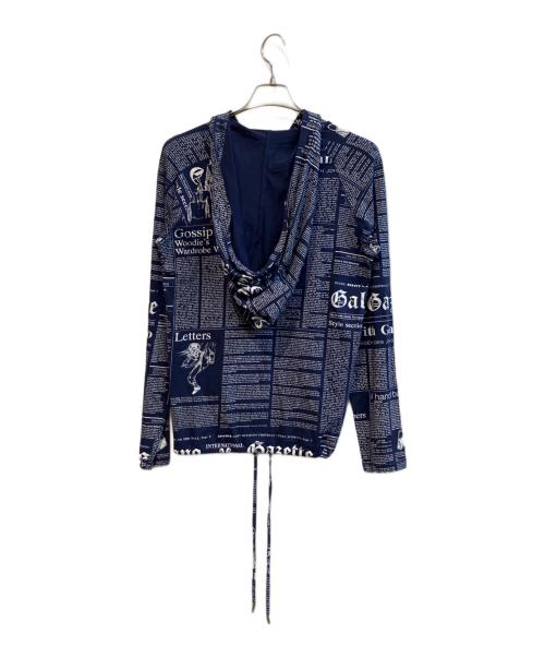JOHN GALLIANO（ジョンガリアーノ）JOHN GALLIANO (ジョンガリアーノ) ニュースペーパー柄パーカー ネイビー サイズ:XSの古着・服飾アイテム