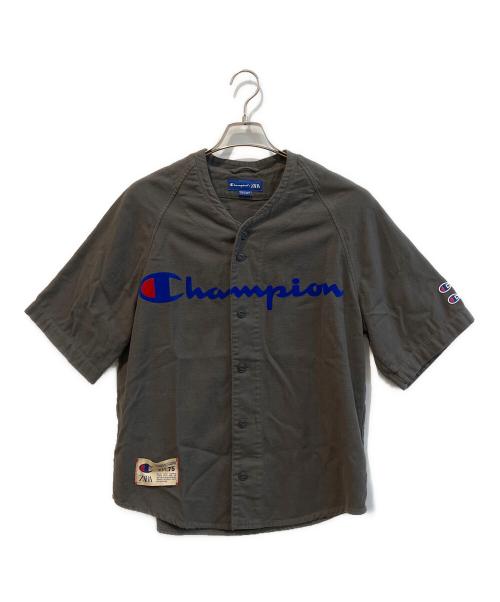 Champion（チャンピオン）Champion (チャンピオン) ZARA (ザラ) ベースボールシャツ グレー サイズ:Sの古着・服飾アイテム