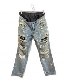 DOLCE & GABBANA（ドルチェ＆ガッバーナ）の古着「ドット柄アンダーウェアレイヤードデニムパンツ　G44TBD/G9J49」｜インディゴ