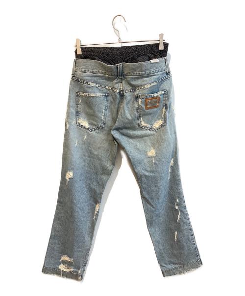DOLCE & GABBANA（ドルチェ＆ガッバーナ）DOLCE & GABBANA (ドルチェ＆ガッバーナ) ドット柄アンダーウェアレイヤードデニムパンツ　G44TBD/G9J49 インディゴ サイズ:46の古着・服飾アイテム
