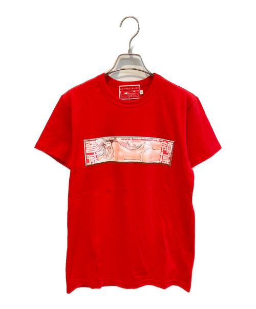 beauty:beast（ビューティービースト）beauty:beast (ビューティービースト) COSPA (コスパ) プリントTシャツ レッド サイズ:Lの古着・服飾アイテム