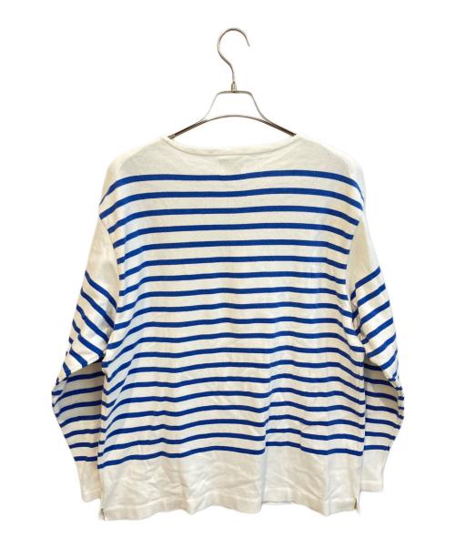 Yonetomi（ヨネトミ）yonetomi (ヨネトミ) ウェーブコットンパネルボーダーバスクセーター ブルー サイズ:XLの古着・服飾アイテム