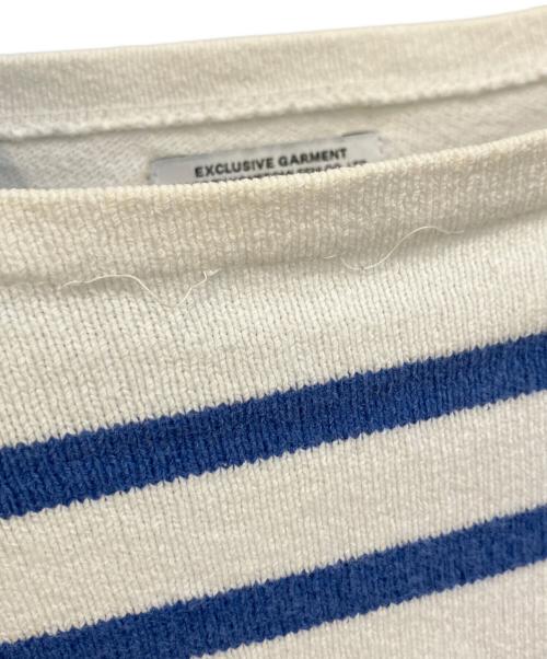 Yonetomi（ヨネトミ）yonetomi (ヨネトミ) ウェーブコットンパネルボーダーバスクセーター ブルー サイズ:XLの古着・服飾アイテム
