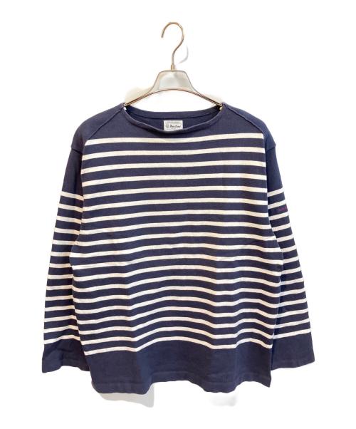 Yonetomi（ヨネトミ）yonetomi (ヨネトミ) ウェーブコットンパネルボーダーバスクセーター ネイビー サイズ:XLの古着・服飾アイテム