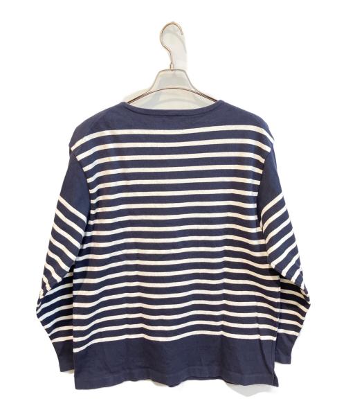 Yonetomi（ヨネトミ）yonetomi (ヨネトミ) ウェーブコットンパネルボーダーバスクセーター ネイビー サイズ:XLの古着・服飾アイテム
