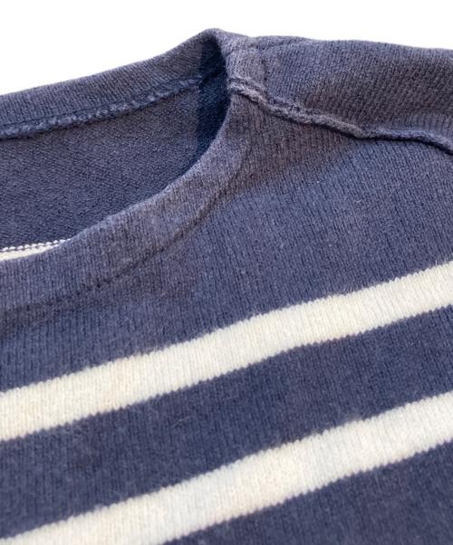 Yonetomi（ヨネトミ）yonetomi (ヨネトミ) ウェーブコットンパネルボーダーバスクセーター ネイビー サイズ:XLの古着・服飾アイテム