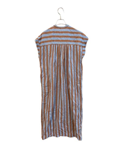 ne quittez pas（ヌキテパ）ne quittez pas (ヌキテパ) Cotton Voile Stripe Frill Sleeveless Shirt Dress　010541GR4 スカイブルー×ブラウン サイズ:Freeの古着・服飾アイテム
