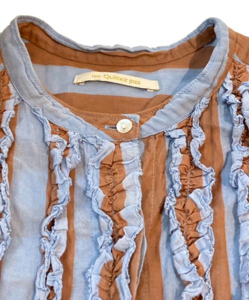 ne quittez pas（ヌキテパ）ne quittez pas (ヌキテパ) Cotton Voile Stripe Frill Sleeveless Shirt Dress　010541GR4 スカイブルー×ブラウン サイズ:Freeの古着・服飾アイテム