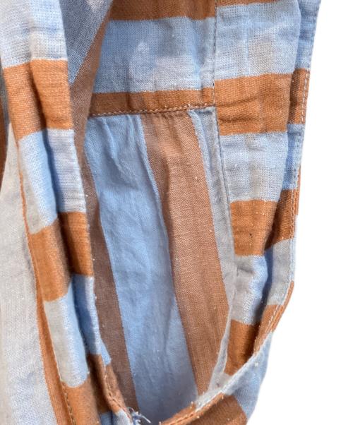 ne quittez pas（ヌキテパ）ne quittez pas (ヌキテパ) Cotton Voile Stripe Frill Sleeveless Shirt Dress　010541GR4 スカイブルー×ブラウン サイズ:Freeの古着・服飾アイテム