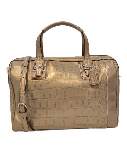 COACH（コーチ）COACH (コーチ) クロコ型押し2WAYバッグ　F25329 ブラウンの古着・服飾アイテム