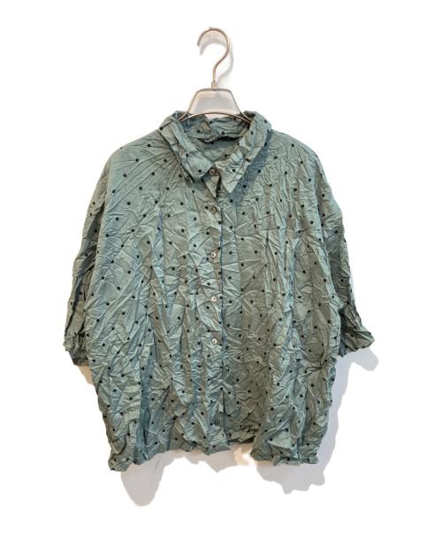 mizuiro-ind（ミズイロインド）mizuiro-ind (ミズイロインド) ドットプリントキャッチワッシャーシャツ グリーン サイズ:Freeの古着・服飾アイテム