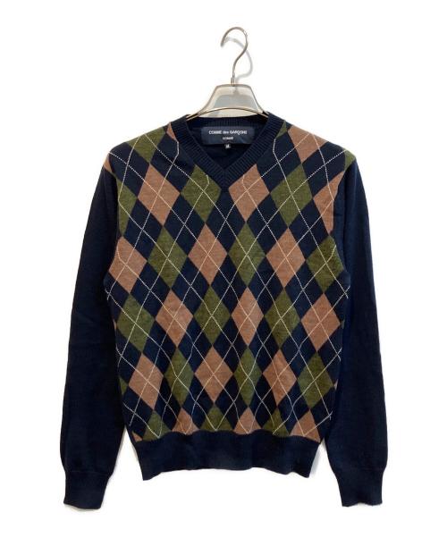 COMME des GARCONS HOMME（コムデギャルソン オム）COMME des GARCONS HOMME (コムデギャルソン オム) アーガイルVネックニット　HB-N003 ネイビー サイズ:ｍの古着・服飾アイテム