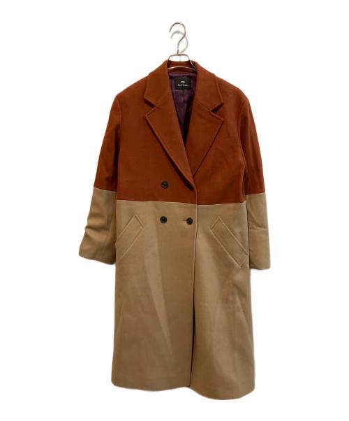 PS Paul Smith（ＰＳポールスミス）PS Paul Smith (ＰＳポールスミス) バイカラーダブルチェスターコート　SC.PS.NW.0130 ブラウン×ベージュ サイズ:40の古着・服飾アイテム