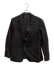 EMPORIO ARMANI（エンポリオ アルマーニ）の古着「クロコ型押しレザー切替テーラードジャケット」｜ブラック