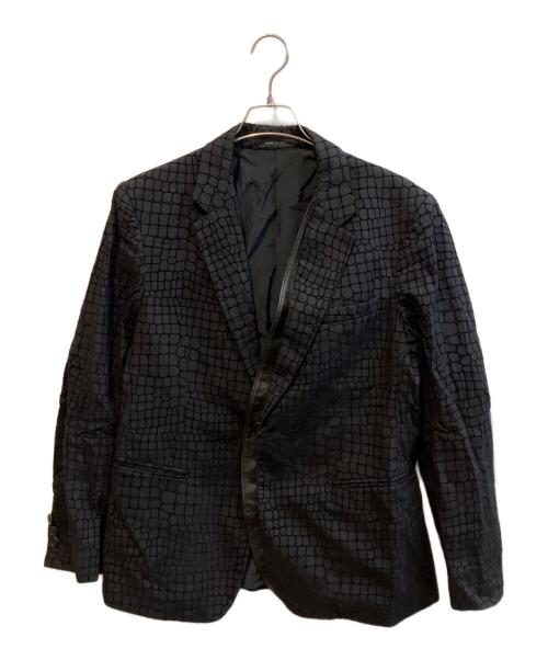 EMPORIO ARMANI（エンポリオ アルマーニ）EMPORIO ARMANI (エンポリオ アルマーニ) クロコ型押しレザー切替テーラードジャケット ブラック サイズ:50の古着・服飾アイテム