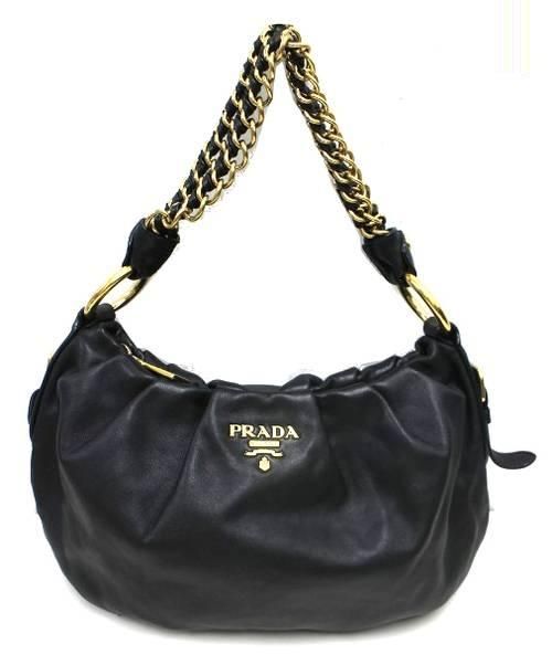 PRADA（プラダ）PRADA (プラダ) ナッパレザーチェーンショルダーバッグ ブラックの古着・服飾アイテム