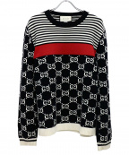 GUCCIグッチ）の古着「GG & ストライプニットセーター」｜ブラック