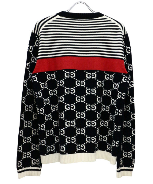GUCCI（グッチ）GUCCI (グッチ) GG & ストライプニットセーター ブラック サイズ:Lの古着・服飾アイテム