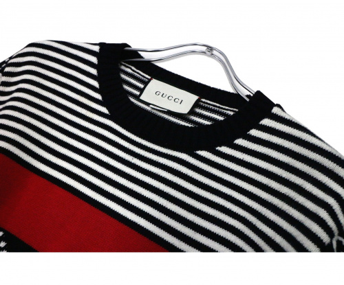 GUCCI（グッチ）GUCCI (グッチ) GG & ストライプニットセーター ブラック サイズ:Lの古着・服飾アイテム