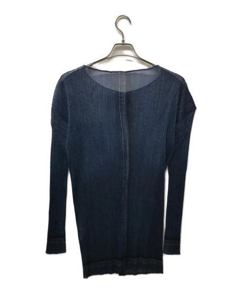 PLEATS PLEASE（プリーツプリーズ）PLEATS PLEASE (プリーツプリーズ) デニム転写カーディガン ブルー サイズ:3の古着・服飾アイテム