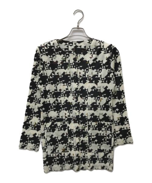 PLEATS PLEASE（プリーツプリーズ）PLEATS PLEASE (プリーツプリーズ) 総柄プリーツジャケット ブラック×ベージュ サイズ:3の古着・服飾アイテム