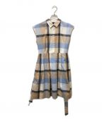 BLUE LABEL CRESTBRIDGEブルーレーベルクレストブリッジ）の古着「フレンチスリーブチェックワンピース」｜ベージュ