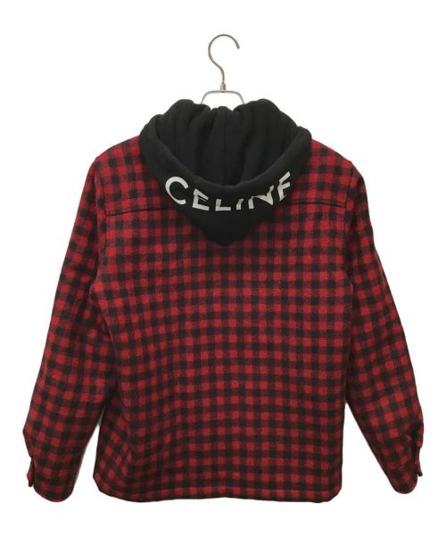 CELINE（セリーヌ）CELINE (セリーヌ) フード付き チェック シャツジャケット レッド×ブラック サイズ:44の古着・服飾アイテム