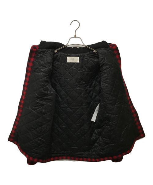 CELINE（セリーヌ）CELINE (セリーヌ) フード付き チェック シャツジャケット レッド×ブラック サイズ:44の古着・服飾アイテム