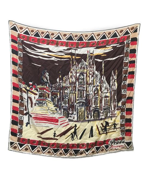 PRADA（プラダ）PRADA (プラダ) 24SS Pittoresque Milan スカーフ ベージュ×レッドの古着・服飾アイテム