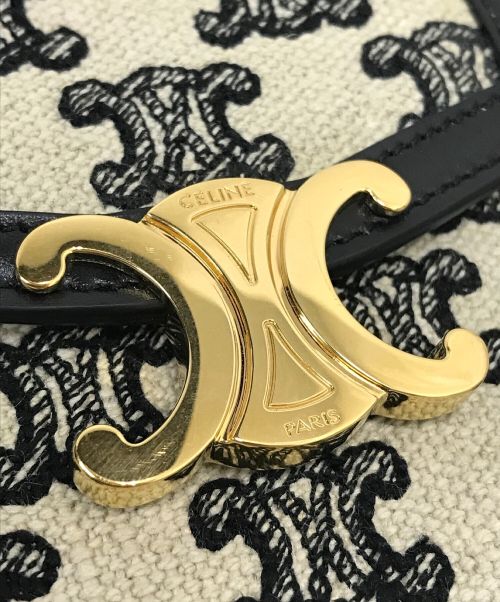 CELINE（セリーヌ）CELINE (セリーヌ) トリオンフ バーティカル モバイルポーチ ベージュ×ブラックの古着・服飾アイテム