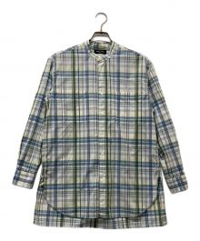 FRED PERRY（フレッドペリー）の古着「刺繍入りバンドカラーシャツ」｜ブルー