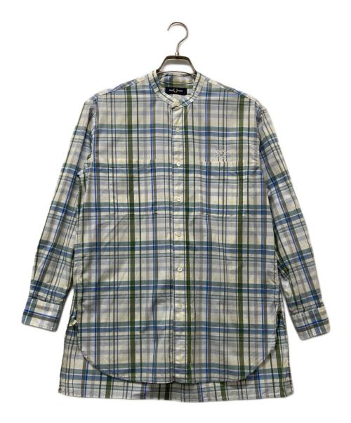 FRED PERRY（フレッドペリー）FRED PERRY (フレッドペリー) 刺繍入りバンドカラーシャツ ブルー サイズ:SIZE Sの古着・服飾アイテム