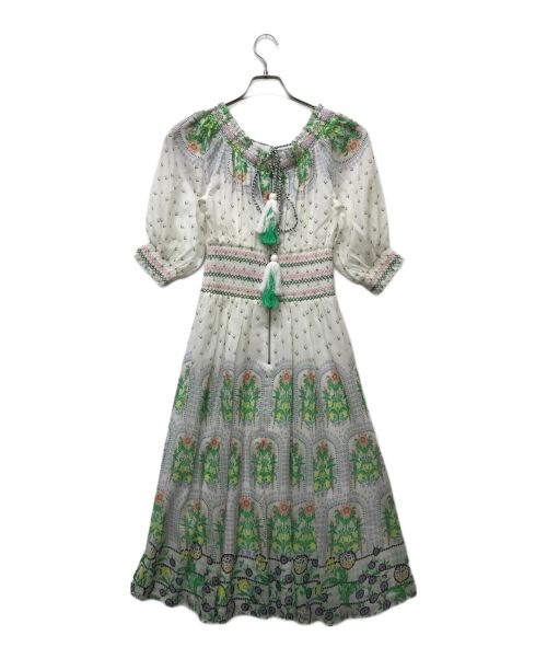 alice+olivia（アリスアンドオリビア）alice+olivia (アリスアンドオリビア) オフショルダーブラウスワンピース ホワイト×グリーン サイズ:Ｓの古着・服飾アイテム