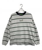 HUFハフ）の古着「HUFロゴボーダーTシャツ」｜グレー