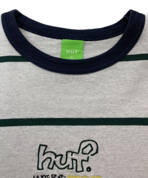 HUF（ハフ）HUF (ハフ) HUFロゴボーダーTシャツ グレー サイズ:XLの古着・服飾アイテム