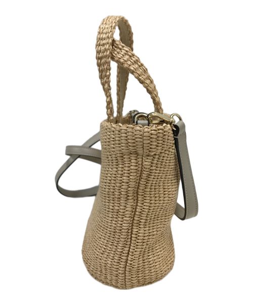 JIMMY CHOO（ジミーチュウ）JIMMY CHOO (ジミーチュウ) ビーチミニ ラフィアロゴカゴバッグ ベージュの古着・服飾アイテム