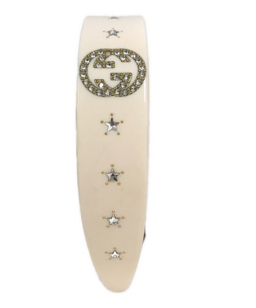 GUCCI（グッチ）GUCCI (グッチ) インターロッキングG ラインストーンヘアバンド ベージュの古着・服飾アイテム