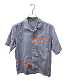 COMME des GARCONS HOMME（コムデギャルソン オム）の古着「ヴィンテージスプリットズラシロゴ オープンカラーシャツ」｜ブルー