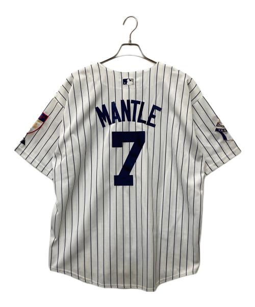 Majestic（マジェスティック）Majestic (マジェスティック) ストライプベースボールシャツ/COOPERSTOWN COLLECTION ヤンキース ミッキー・マントル ホワイト サイズ:XLの古着・服飾アイテム