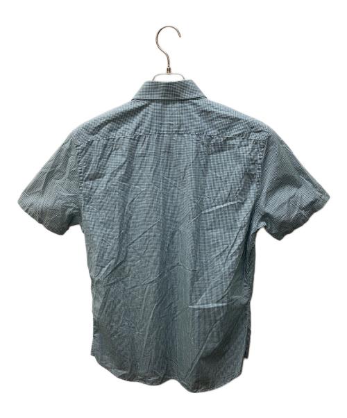 PRADA（プラダ）PRADA (プラダ) ロゴパッチギンガムチェック半袖シャツ ホワイト×ブルー サイズ:40の古着・服飾アイテム