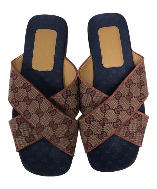 GUCCI（グッチ）GUCCI (グッチ) GGキャンバス スライドサンダル ブラウン サイズ:8の古着・服飾アイテム