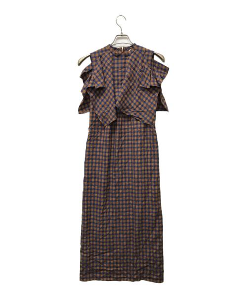 CLANE（クラネ）CLANE (クラネ) GINGHAM CHECK HANDKERCHIEF ONE PIECE ブラウン×ネイビー サイズ:SIZE 1の古着・服飾アイテム