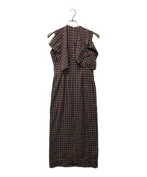 CLANE（クラネ）CLANE (クラネ) GINGHAM CHECK HANDKERCHIEF ONE PIECE ブラウン×ネイビー サイズ:SIZE 1の古着・服飾アイテム